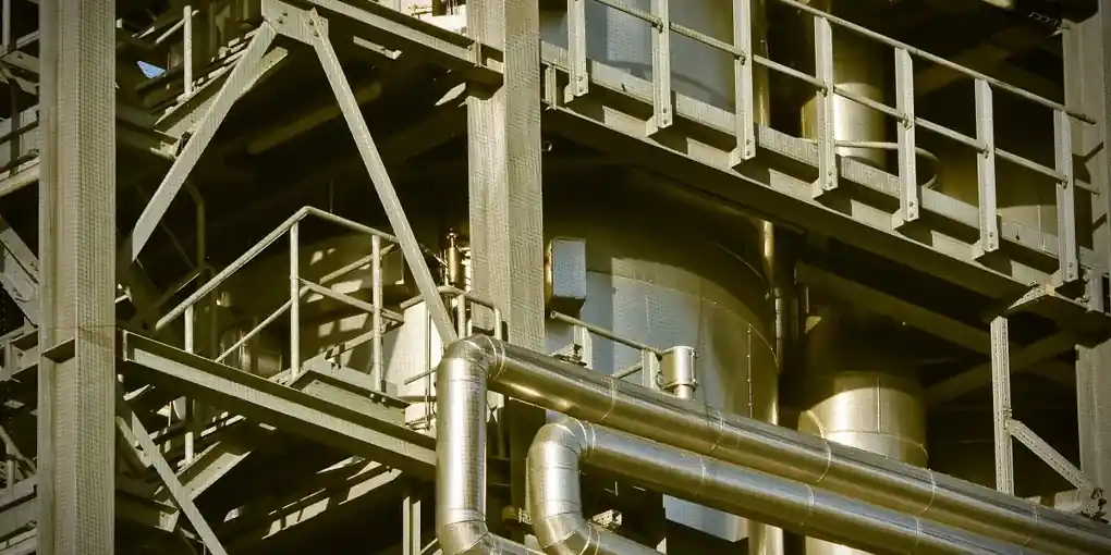 Steel pipework, ducting and gantries inside a process plant
